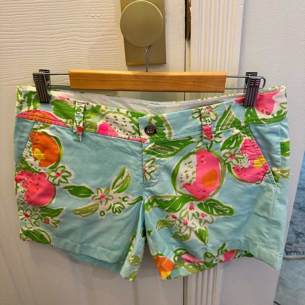 Lilly Pulitzer Blue and Pink Bermuda Shorts Vibrant Tropical Print
